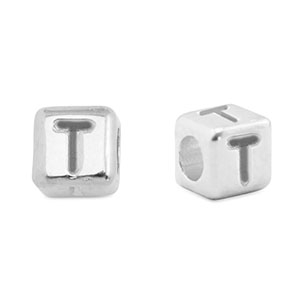Metaal letterkralen DQ T Antiek zilver (nikkelvrij)