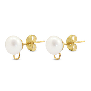 Benodigdheden van Stainless steel Roestvrij staal (RVS) oorbellen / oorsteker imitation pearl with loop 8mm Gold