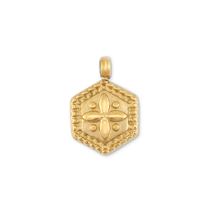 Bedels van Stainless steel Roestvrij staal (RVS) pentagon with flower Gold