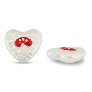 Kralen van acryl heart with mushroom Pearl-red-white