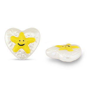Kralen van acryl heart with star Pearl-yellow-black