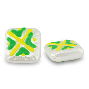Kralen van acryl square with cross Pearl-yellow-green