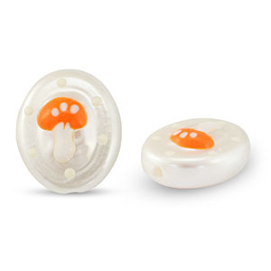 Kralen van acryl oval with mushroom Pearl-orange-white