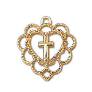 Metaal bedels heart with cross Gold