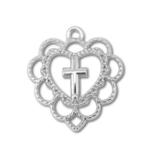 Metaal bedels heart with cross Elisabeth Silver