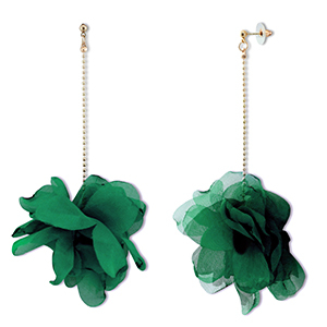 Musthave oorbellen/oorstekers chiffon bloem Dark green-gold