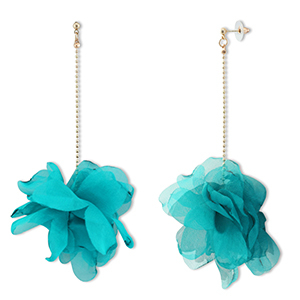 Musthave oorbellen/oorstekers chiffon bloem Teal green-gold