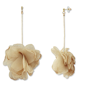 Musthave oorbellen/oorstekers chiffon bloem Beige brown-gold