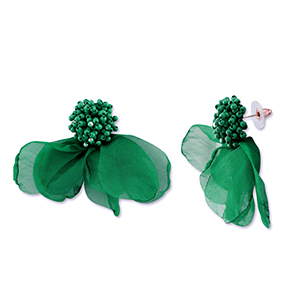 Musthave oorbellen/oorstekers chiffon bloem Dark green-gold