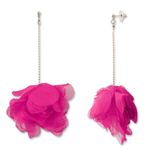 Musthave oorbellen/oorstekers chiffon bloem Fuchsia pink-gold