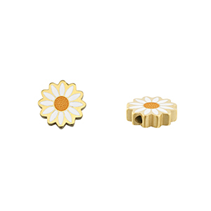 Kralen van Stainless steel Roestvrij staal (RVS) daisy Gold-white
