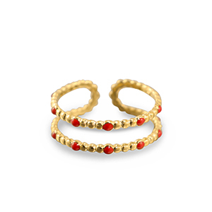 Ringen van Stainless steel Roestvrij staal (RVS) dots Gold-red