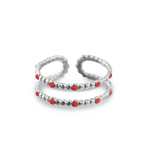 Ringen van Stainless steel Roestvrij staal (RVS) dots Silver-red