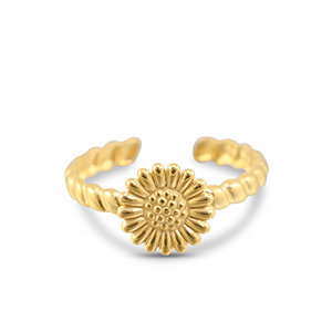 Ringen van Stainless steel Roestvrij staal (RVS) flower Gold