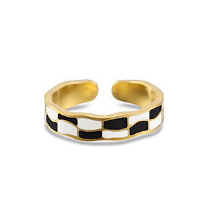 Ringen van Stainless steel Roestvrij staal (RVS) chequered Gold
