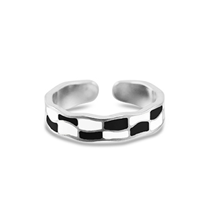 Ringen van Stainless steel Roestvrij staal (RVS) chequered Silver