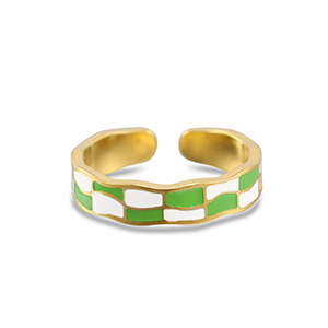 Ringen van Stainless steel Roestvrij staal (RVS) chequered Gold