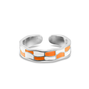 Ringen van Stainless steel Roestvrij staal (RVS) chequered Silver