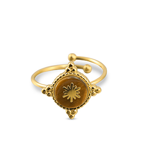 Ringen van Stainless steel Roestvrij staal (RVS) snowflake Gold-brown