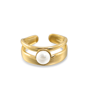 Ringen van Stainless steel Roestvrij staal (RVS) pearl Gold-white