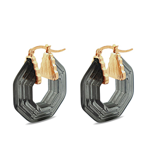 Musthave resin oorbellen hexagon Gold-transparent black