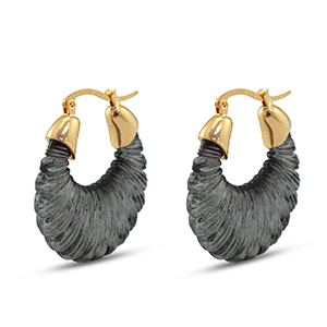 Musthave resin oorbellen oval Gold-transparent black