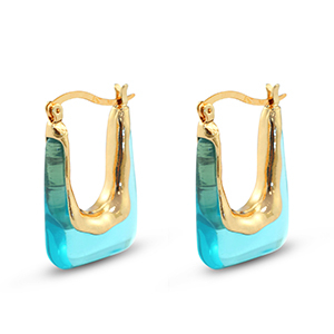 Musthave resin oorbellen rectangle Gold-transparent turquoise green