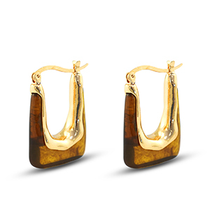Musthave resin oorbellen rectangle Gold-transparent golden brown