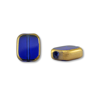 Glas kralen rectangle Blue transparent-gold