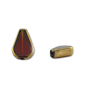 Glas kralen drop Red transparent-gold