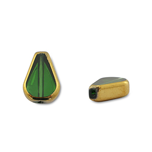 Glas kralen drop Green transparent-gold
