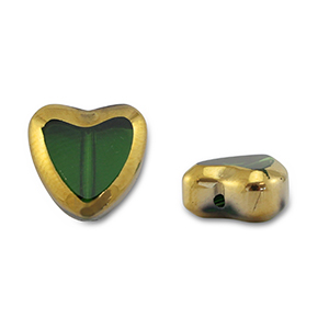 Glas kralen heart Green transparent-gold