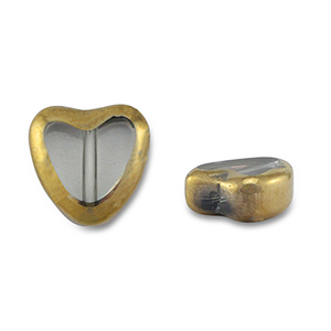 Glas kralen heart Grey transparent-gold