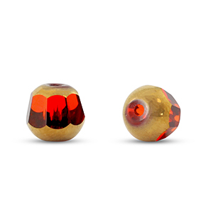 Glas kralen round Red transparent-gold
