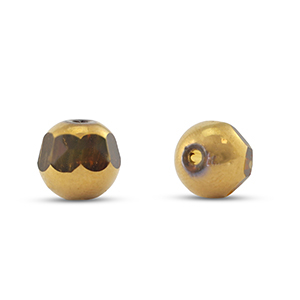 Glas kralen round Yellow transparent-gold