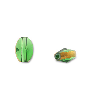 Glas kralen oval Green transparent-gold