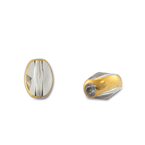 Glas kralen oval Grey transparent-gold