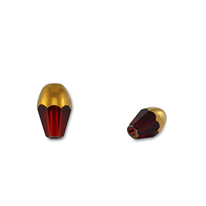 Glas kralen oval Red transparent-gold