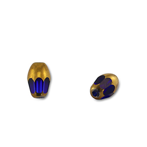 Glas kralen oval Blue transparent-gold
