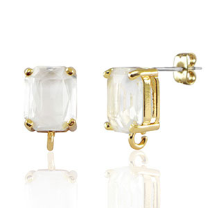 Crystal Glass oorbellen / oorstekers met oogje rectangle Crystal-gold