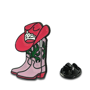 Pins cowboy boot with hat Lilac pink-magenta-green