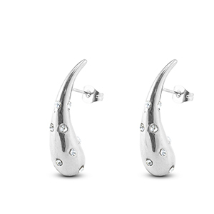 Oorbellen van Stainless steel Roestvrij staal (RVS) oorstekers drop with rhinestones Silver