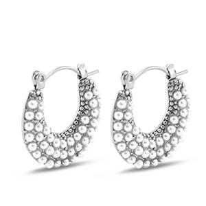 Oorbellen van Stainless steel Roestvrij staal (RVS) oorstekers  with imitation pearls Silver