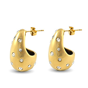 Oorbellen van Stainless steel Roestvrij staal (RVS) oorstekers drop with rhinestones Gold