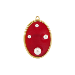 Hangers van Resin oval with pearls Gold-red-white