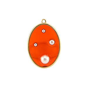 Hangers van Resin oval with pearls Gold-orange-white