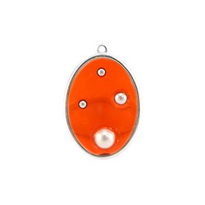 Hangers van Resin oval with pearls Silver-orange-white