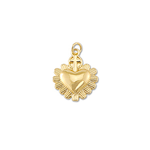 Brass TQ metaal bedels heart with cross Gold