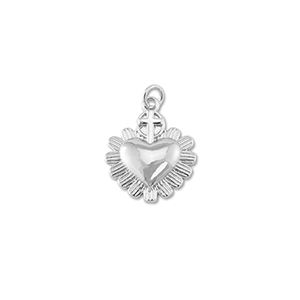 Brass TQ metaal bedels heart with cross Silver