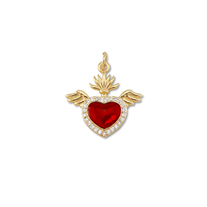 Brass TQ metaal bedels heart with wings Gold-red